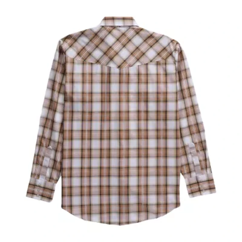 Ely Cattleman Textured Plaid Tall Mens Long Sleeve Western Shirt
