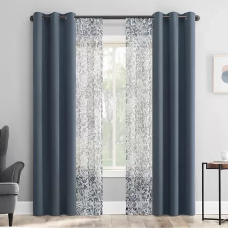 Sun Zero Arbor Print Grommet Top Blackout Set of 4 Curtain Panel