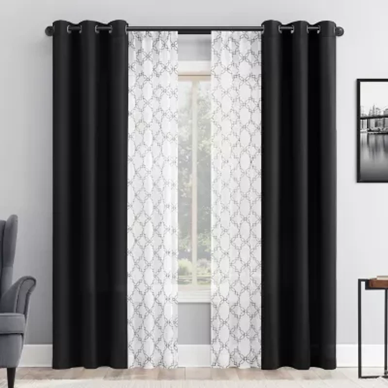 No 918 Harmon Embroidered Grommet Top Light-Filtering Set of 4 Curtain Panel