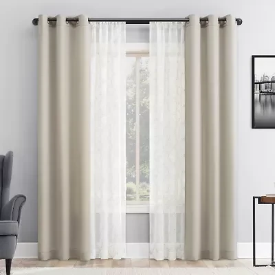 No 918 Harmon Embroidered Grommet Top Light-Filtering Set of 4 Curtain Panel