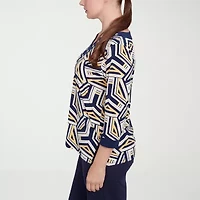 Alfred Dunner Block Island Womens Split Crew Neck 3/4 Sleeve T-Shirt