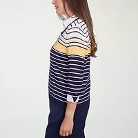 Alfred Dunner Block Island Womens 3/4 Sleeve Striped Layered Sweater