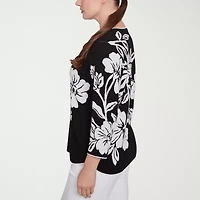 Alfred Dunner Wild At Heart Womens Crew Neck 3/4 Sleeve Floral Pullover Sweater