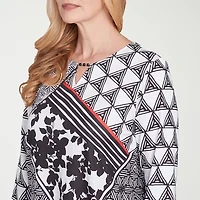 Alfred Dunner Wild At Heart Womens Split Crew Neck 3/4 Sleeve T-Shirt