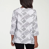Alfred Dunner Wild At Heart Womens Crew Neck 3/4 Sleeve Blouse