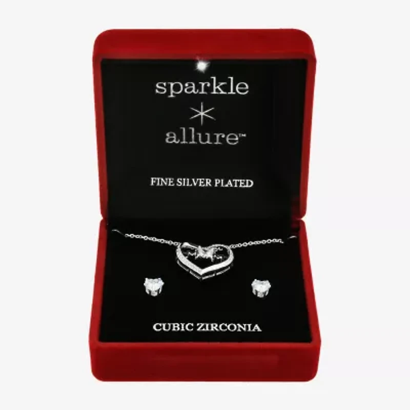 Sparkle Allure Mom Womens Cubic Zirconia Pure Silver Over Brass Heart 2-pc. Jewelry Set