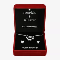 Sparkle Allure Mom Womens Cubic Zirconia Pure Silver Over Brass Heart 2-pc. Jewelry Set