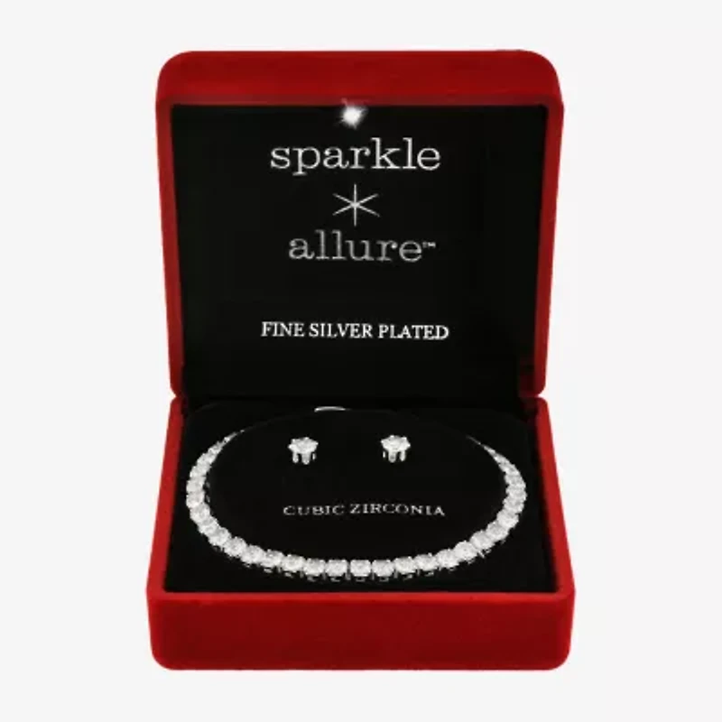 Sparkle Allure Womens Cubic Zirconia Pure Silver Over Brass Round 2-pc. Jewelry Set