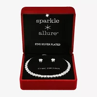 Sparkle Allure Womens Cubic Zirconia Pure Silver Over Brass Round 2-pc. Jewelry Set