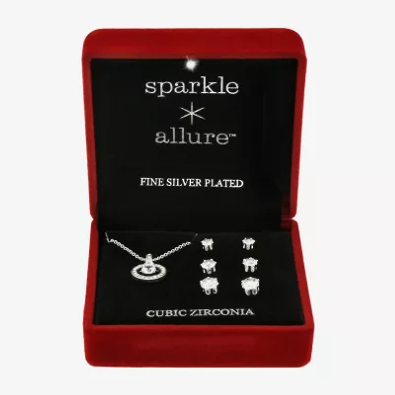 Sparkle Allure Womens Cubic Zirconia Pure Silver Over Brass Round -pc. Jewelry Set