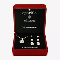 Sparkle Allure Womens Cubic Zirconia Cultured Freshwater Pearl Pure Silver Over Brass 4-pc. Jewelry Set
