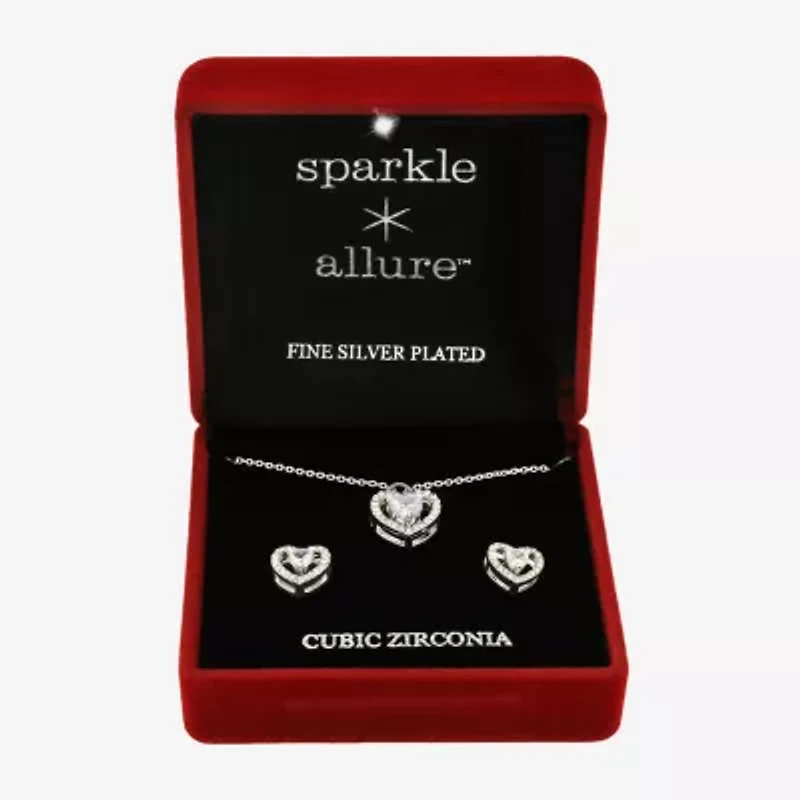 Sparkle Allure Womens Cubic Zirconia Pure Silver Over Brass Heart 2-pc. Jewelry Set