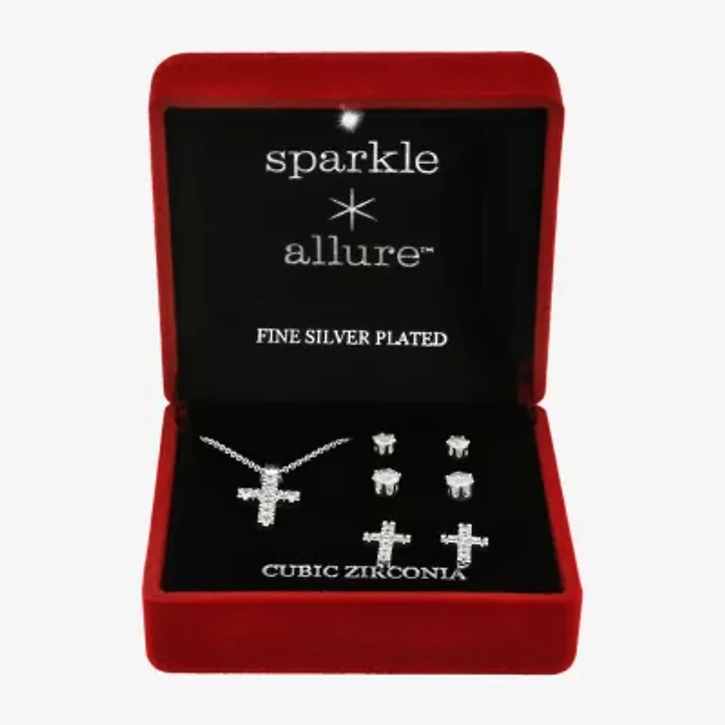Sparkle Allure Womens Cubic Zirconia Pure Silver Over Brass Cross 4-pc. Jewelry Set