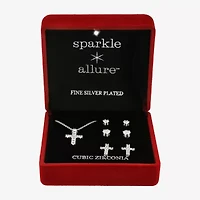 Sparkle Allure Womens Cubic Zirconia Pure Silver Over Brass Cross 4-pc. Jewelry Set