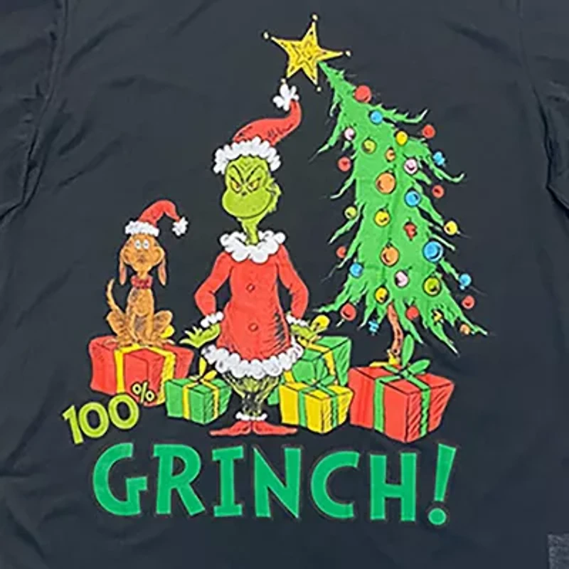 Mens Dr. Seuss Grinch Microfleece Crew Neck Long Sleeve 2-pc. Matching Family Big Pajama Sets