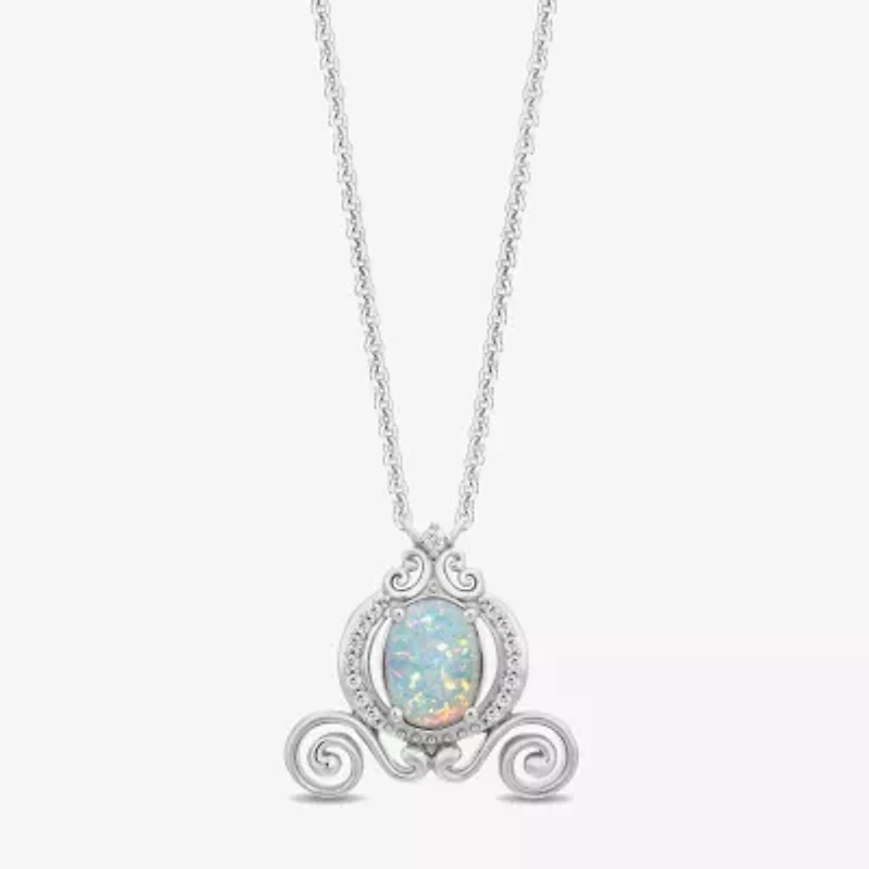 Enchanted Disney Fine Jewelry Cinderella (I2,I) Womens 1/10 CT. T.W. Lab Created White Opal Sterling Silver Oval 18 Inch Pendant Necklace