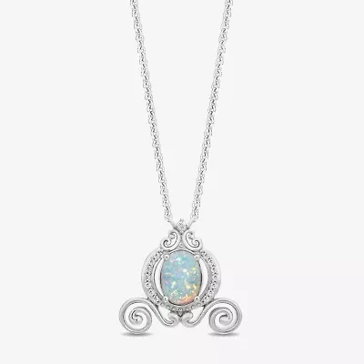 Enchanted Disney Fine Jewelry Cinderella (I2,I) Womens 1/10 CT. T.W. Lab Created White Opal Sterling Silver Oval 18 Inch Pendant Necklace