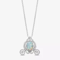 Enchanted Disney Fine Jewelry Cinderella (I2,I) Womens 1/10 CT. T.W. Lab Created White Opal Sterling Silver Oval 18 Inch Pendant Necklace
