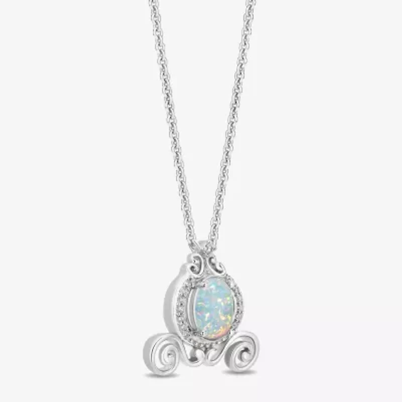 Enchanted Disney Fine Jewelry Cinderella (I2,I) Womens 1/10 CT. T.W. Lab Created White Opal Sterling Silver Oval 18 Inch Pendant Necklace