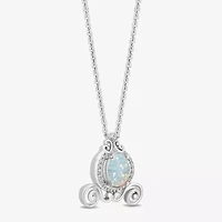 Enchanted Disney Fine Jewelry Cinderella (I2,I) Womens 1/10 CT. T.W. Lab Created White Opal Sterling Silver Oval 18 Inch Pendant Necklace