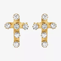 Limited Quantities! White Cubic Zirconia 10K Gold 9.4mm Cross Stud Earrings
