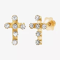 Limited Quantities! White Cubic Zirconia 10K Gold 9.4mm Cross Stud Earrings