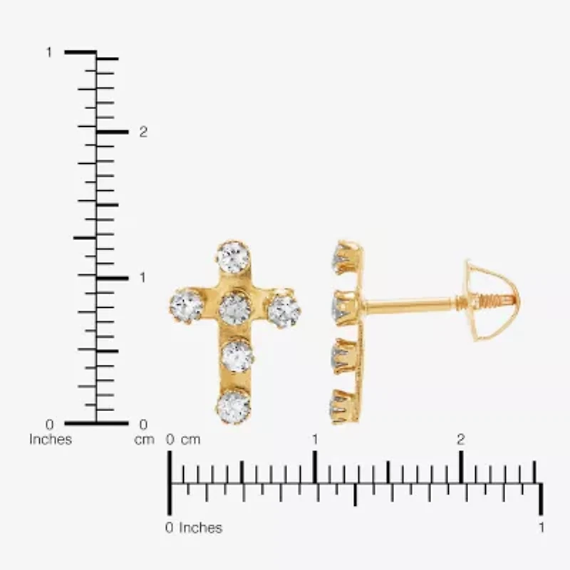 Limited Quantities! White Cubic Zirconia 10K Gold 9.4mm Cross Stud Earrings