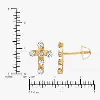 Limited Quantities! White Cubic Zirconia 10K Gold 9.4mm Cross Stud Earrings