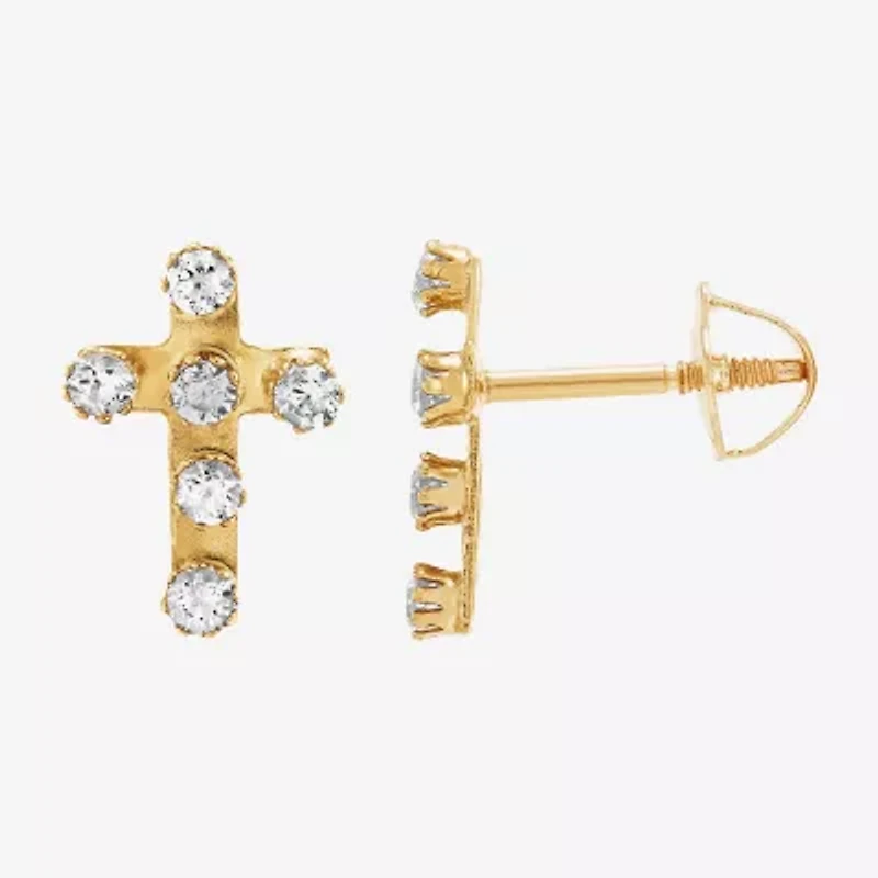 Limited Quantities! White Cubic Zirconia 10K Gold 9.4mm Cross Stud Earrings