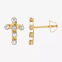 Limited Quantities! White Cubic Zirconia 10K Gold 9.4mm Cross Stud Earrings