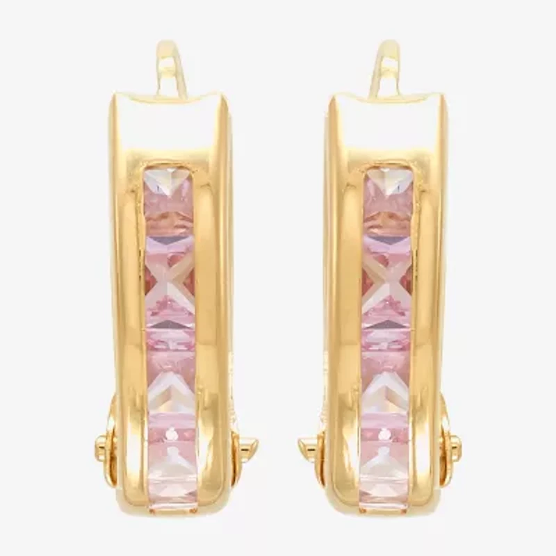 Limited Quantities! Girls Pink Cubic Zirconia 10K Gold 9.5mm Hoop Earrings