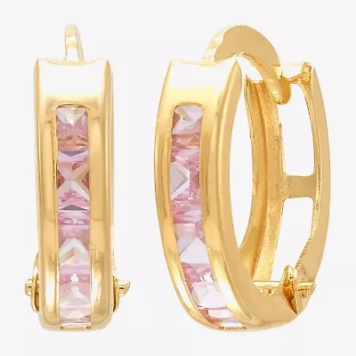 Limited Quantities! Girls Pink Cubic Zirconia 10K Gold 9.5mm Hoop Earrings