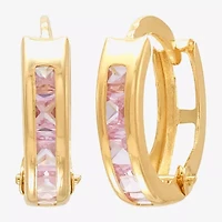 Limited Quantities! Girls Pink Cubic Zirconia 10K Gold 9.5mm Hoop Earrings