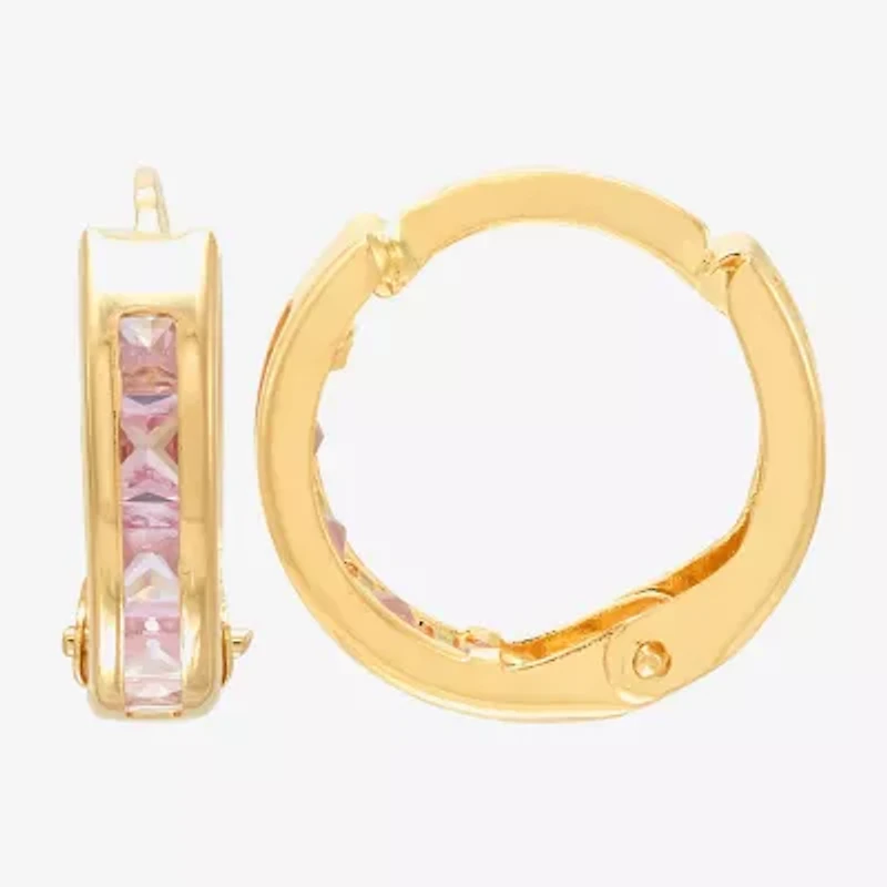 Limited Quantities! Girls Pink Cubic Zirconia 10K Gold 9.5mm Hoop Earrings