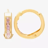 Limited Quantities! Girls Pink Cubic Zirconia 10K Gold 9.5mm Hoop Earrings