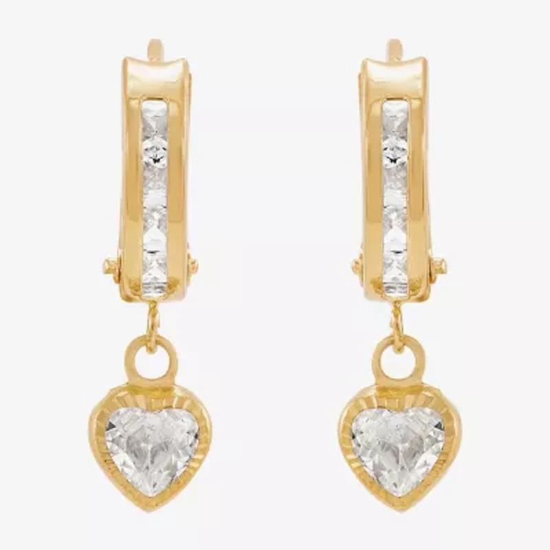 Limited Quantities! Girls White Cubic Zirconia 10K Gold 17.4mm Heart Hoop Earrings