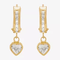 Limited Quantities! Girls White Cubic Zirconia 10K Gold 17.4mm Heart Hoop Earrings