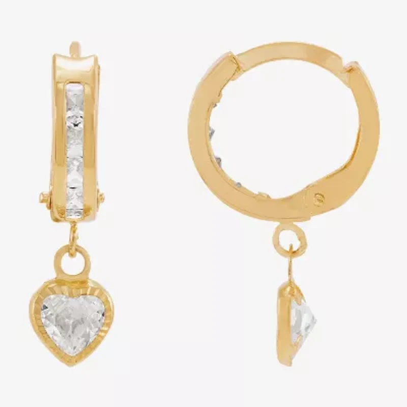 Limited Quantities! Girls White Cubic Zirconia 10K Gold 17.4mm Heart Hoop Earrings
