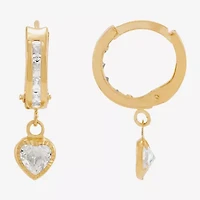Limited Quantities! Girls White Cubic Zirconia 10K Gold 17.4mm Heart Hoop Earrings