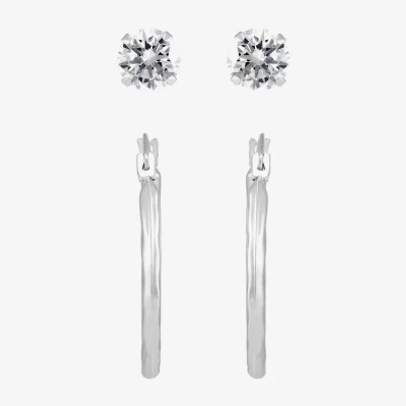 Limited Quantities! Womens White Cubic Zirconia 14K White Gold 2-pc. Earring Set