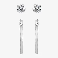 Limited Quantities! Womens White Cubic Zirconia 14K White Gold 2-pc. Earring Set