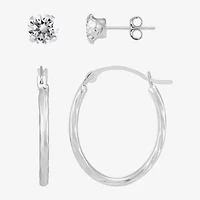 Limited Quantities! Womens White Cubic Zirconia 14K White Gold 2-pc. Earring Set