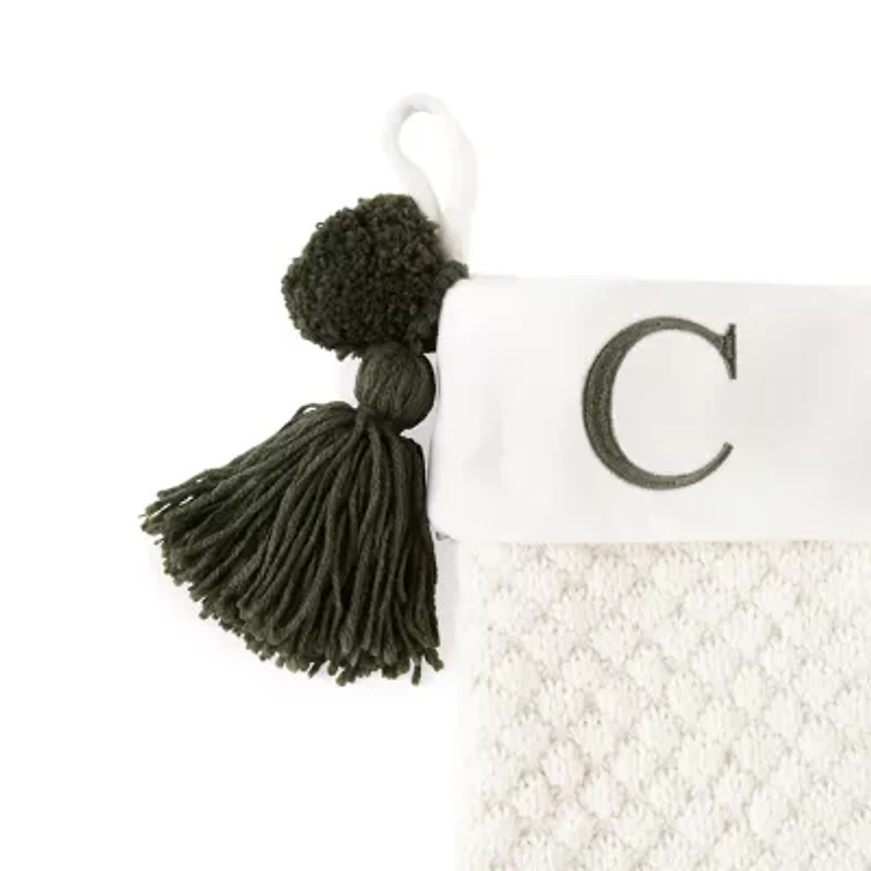 North Pole Trading Co. Ivory Knit Monogram Christmas Stocking