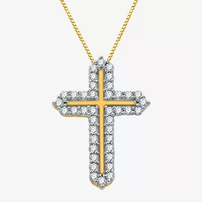 Womens 1/4 CT. T.W. Natural Diamond 10K Gold Cross 18 Inch Pendant Necklace