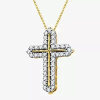 Womens 1/4 CT. T.W. Natural Diamond 10K Gold Cross 18 Inch Pendant Necklace