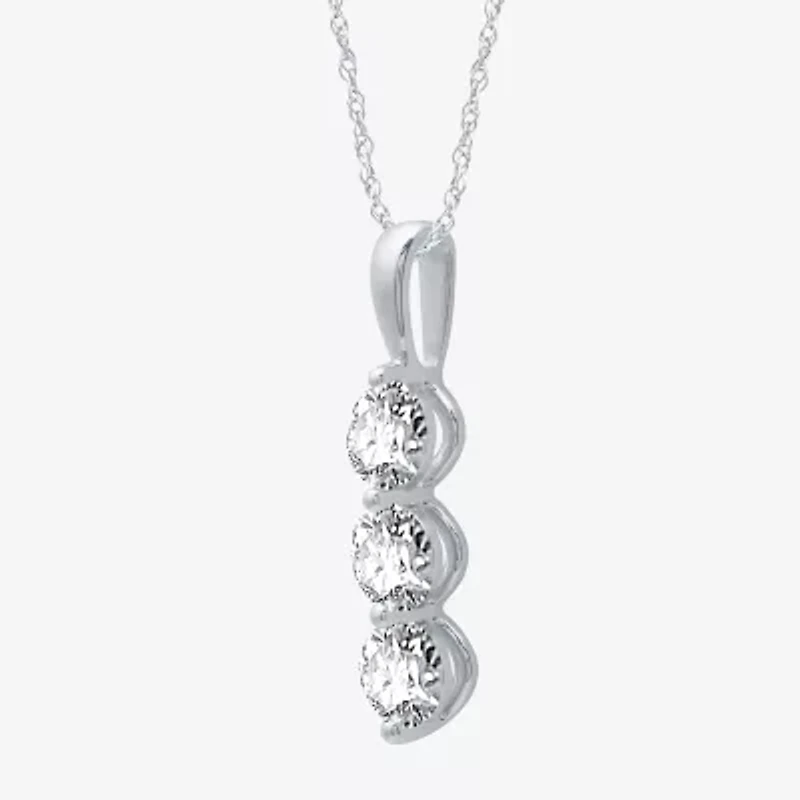 3-Stone Linear (H-I / I1) Womens 1 1/4 CT. T.W. Lab Grown White Diamond 10K White Gold 18 Inch Pendant Necklace