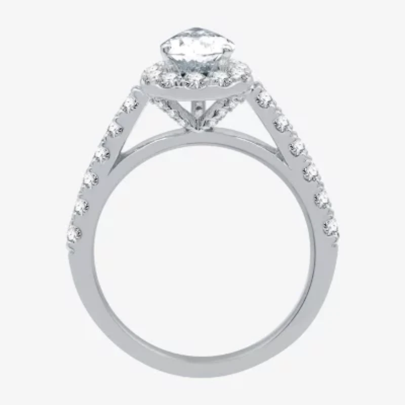 Signature By Modern Bride (H-I / I1) Womens 2 1/4 CT. T.W. Lab Grown White Diamond 10K Gold Pear Side Stone Halo Bridal Set