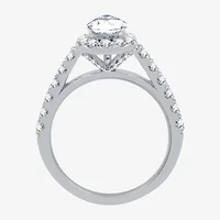 Signature By Modern Bride (H-I / I1) Womens 2 1/4 CT. T.W. Lab Grown White Diamond 10K Gold Pear Side Stone Halo Bridal Set