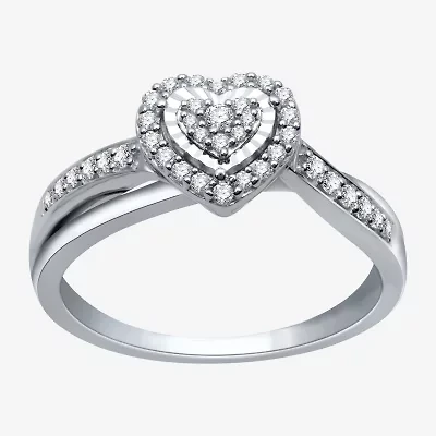 Womens 1/4 CT. T.W. Natural White Diamond Sterling Silver Heart Promise Ring