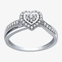 Womens 1/4 CT. T.W. Natural White Diamond Sterling Silver Heart Promise Ring